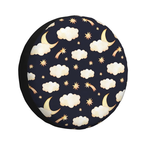 Rv Spare Tire Cover 14 inch - cute clouds moon stars Starry sky Tire Covers for Trailers, Adjustable Camper Spare Tire Cover