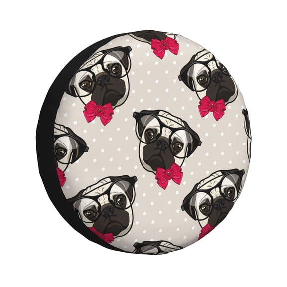 Rv Spare Tire Cover 14 inch - funny dog Pug red bow glasses Tire Covers for Trailers, Adjustable Camper Spare Tire Cover