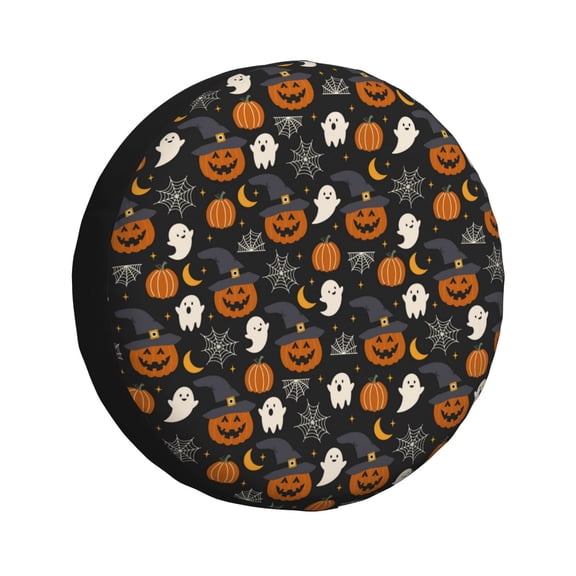 Rv Spare Tire Cover 14 inch - halloween pumpkin spider web Tire Covers for Trailers, Adjustable Camper Spare Tire Cover