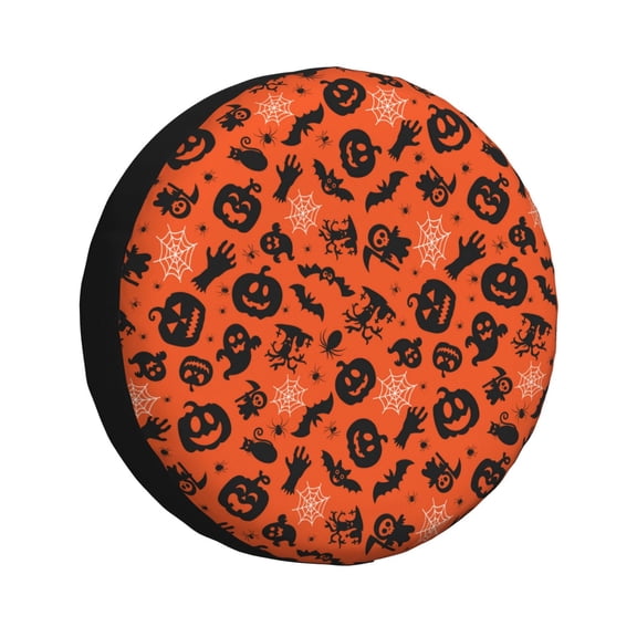 Rv Spare Tire Cover 14 inch - halloween pumpkins spider web Tire Covers for Trailers, Adjustable Camper Spare Tire Cover