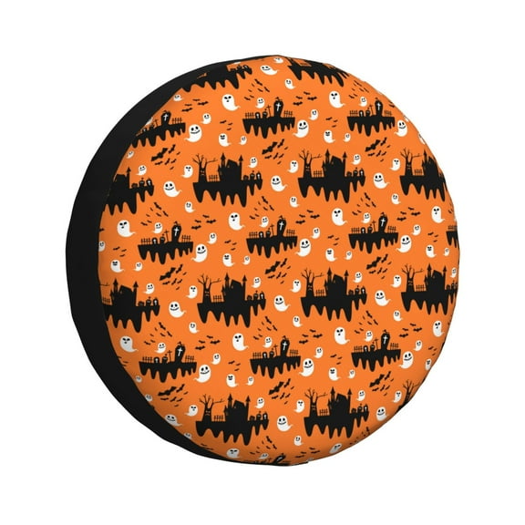 Rv Spare Tire Cover 14 inch - halloween white spooky Tire Covers for Trailers, Adjustable Camper Spare Tire Cover