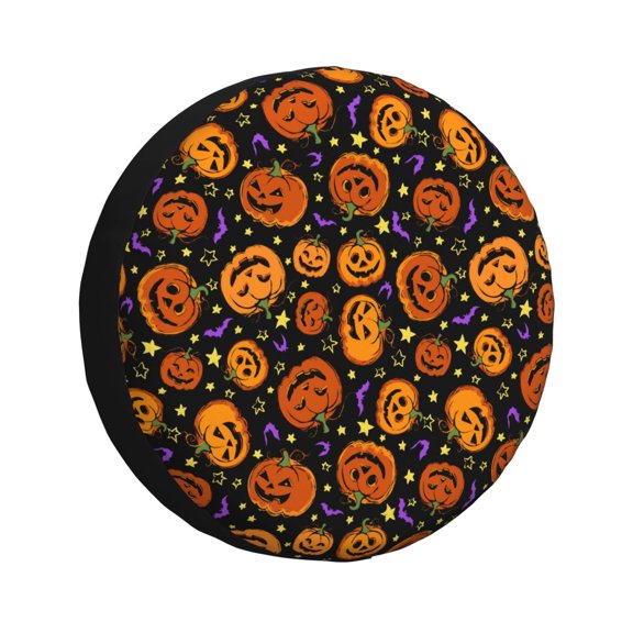 Rv Spare Tire Cover 14 inch - pumpkins halloween bat print Tire Covers for Trailers, Adjustable Camper Spare Tire Cover