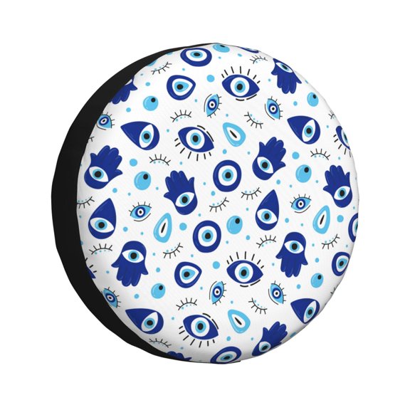 Rv Spare Tire Cover 14 inch - vintage blue evil eye Tire Covers for Trailers, Adjustable Camper Spare Tire Cover