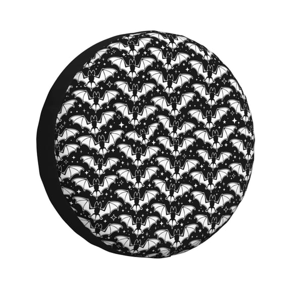 Rv Spare Tire Cover 14 inch - white cool bats star Tire Covers for Trailers, Adjustable Camper Spare Tire Cover