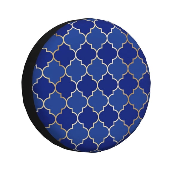 Rv Spare Tire Cover 15 inch - Blue Gold Grid Lantern Shapes Tire Covers for Trailers, Adjustable Camper Spare Tire Cover