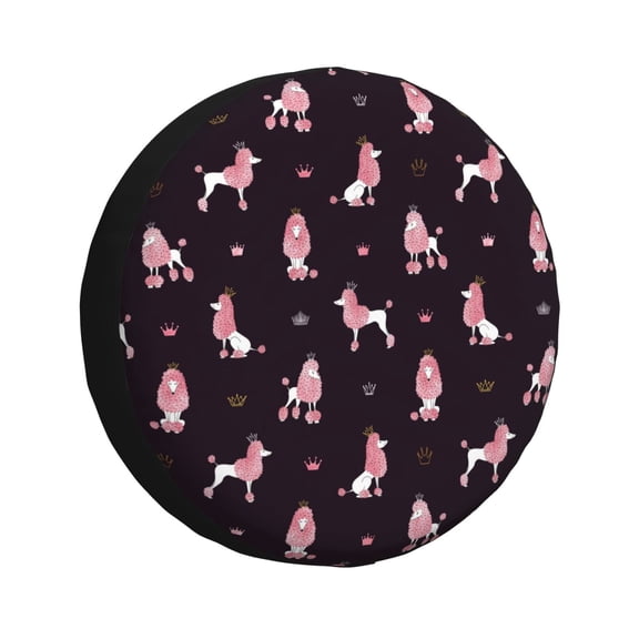 Rv Spare Tire Cover 15 inch - Cute Poodle Dog Queen Pink Tire Covers for Trailers, Adjustable Camper Spare Tire Cover