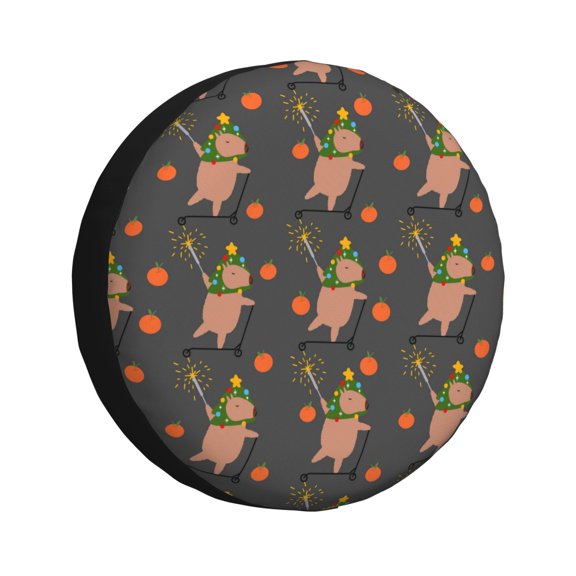 Rv Spare Tire Cover 15 inch - Fun Capybaras Christmas Tire Covers for Trailers, Adjustable Camper Spare Tire Cover
