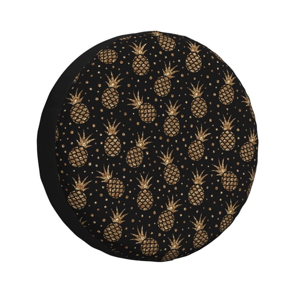 Rv Spare Tire Cover 15 inch - Gold Glitter Pineapples Tire Covers for Trailers, Adjustable Camper Spare Tire Cover