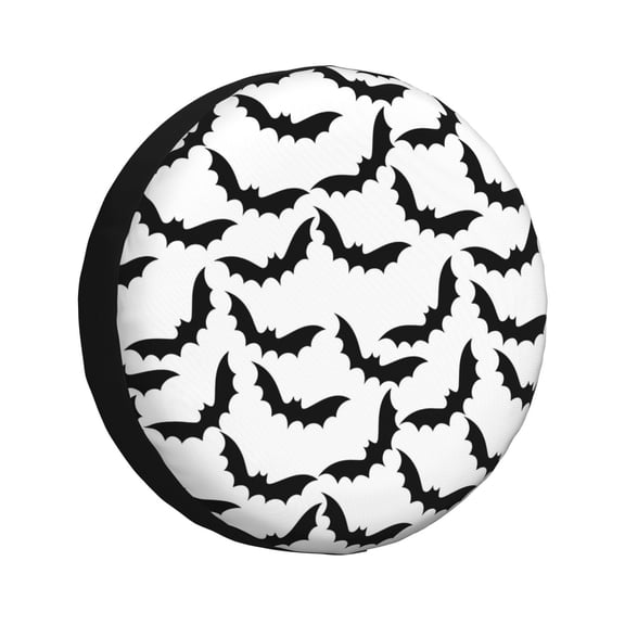 Rv Spare Tire Cover 15 inch - Halloween black cool Bat Tire Covers for Trailers, Adjustable Camper Spare Tire Cover
