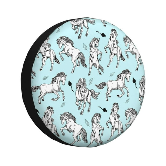 Rv Spare Tire Cover 15 inch - Hand Drawn Cool Horse Black White Tire Covers for Trailers, Adjustable Camper Spare Tire Cover