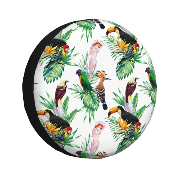 Rv Spare Tire Cover 15 inch - Modern Parrot Toucan Cockatoo Tire Covers for Trailers, Adjustable Camper Spare Tire Cover