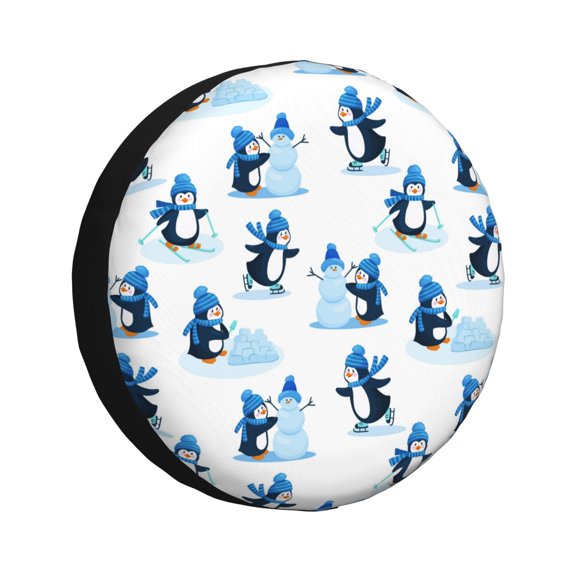 Rv Spare Tire Cover 15 inch - Penguin Winter Fun Tire Covers for Trailers, Adjustable Camper Spare Tire Cover