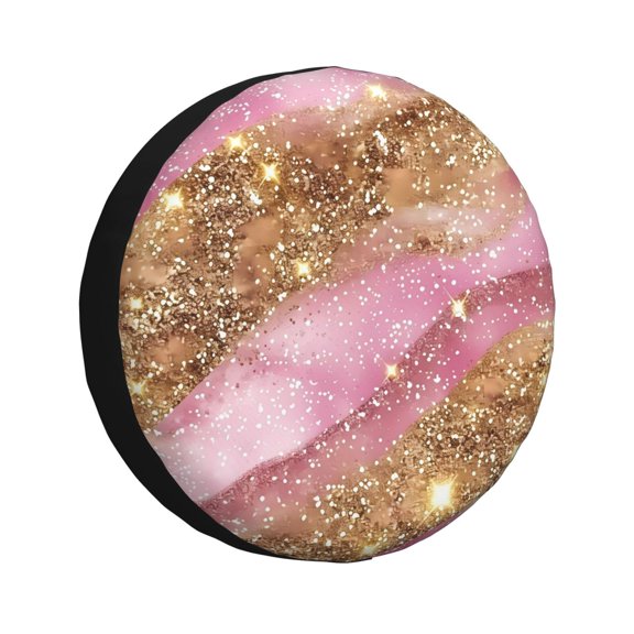 Rv Spare Tire Cover 15 inch - Pink and Gold Glam Glitter Tire Covers for Trailers, Adjustable Camper Spare Tire Cover