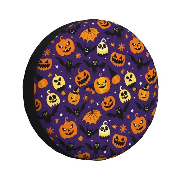 Rv Spare Tire Cover 15 inch - halloween pumpkins bats Tire Covers for Trailers, Adjustable Camper Spare Tire Cover