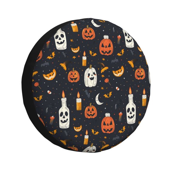 Rv Spare Tire Cover 15 inch - halloween spooky fun pumpkins bats Tire Covers for Trailers, Adjustable Camper Spare Tire Cover