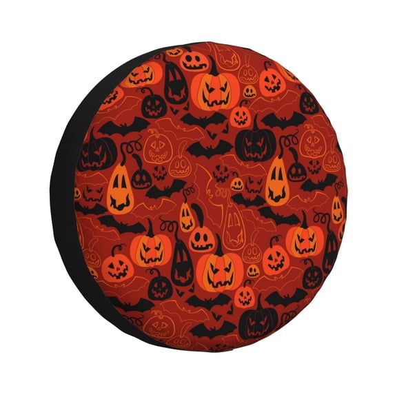 Rv Spare Tire Cover 15 inch - pumpkin halloween bat Tire Covers for Trailers, Adjustable Camper Spare Tire Cover