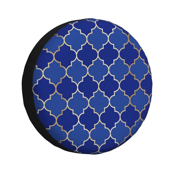 Rv Spare Tire Cover 16 inch - Blue Gold Grid Lantern Shapes Tire Covers for Trailers, Adjustable Camper Spare Tire Cover