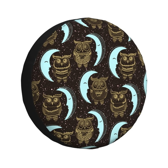 Rv Spare Tire Cover 16 inch - Cartoon owls moon night starry sky Tire Covers for Trailers, Adjustable Camper Spare Tire Cover