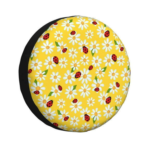 Rv Spare Tire Cover 16 inch - Chamomile And Ladybug Tire Covers for Trailers, Adjustable Camper Spare Tire Cover
