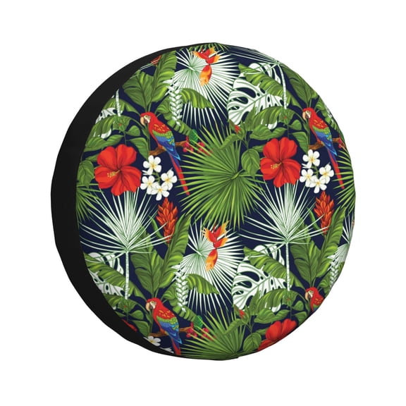 Rv Spare Tire Cover 16 inch - Cute Parrot Monstera Flower Tire Covers for Trailers, Adjustable Camper Spare Tire Cover