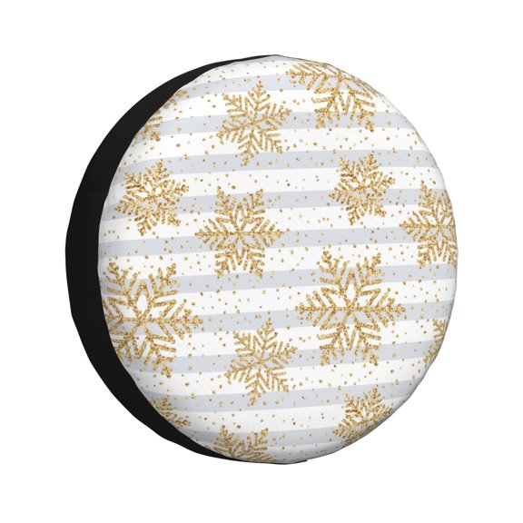 Rv Spare Tire Cover 16 inch - Gold Snowflake Tire Covers for Trailers, Adjustable Camper Spare Tire Cover