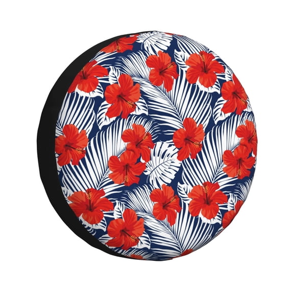 Rv Spare Tire Cover 16 inch - Hawaiian Style Palm Leaves Tire Covers for Trailers, Adjustable Camper Spare Tire Cover