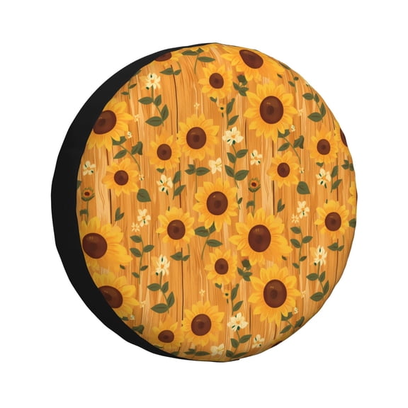 Rv Spare Tire Cover 16 inch - Modern Wood Grain Sunflower Tire Covers for Trailers, Adjustable Camper Spare Tire Cover