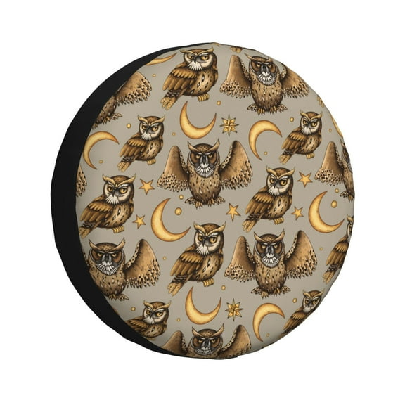 Rv Spare Tire Cover 16 inch - Moon Stars Owls Tire Covers for Trailers, Adjustable Camper Spare Tire Cover