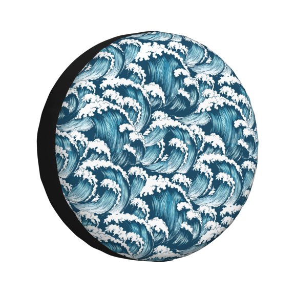 Rv Spare Tire Cover 16 inch - Ocean Waves Tire Covers for Trailers, Adjustable Camper Spare Tire Cover