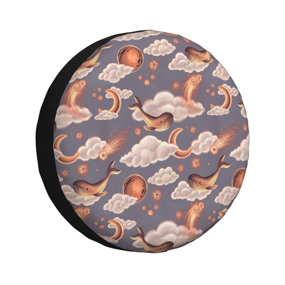 Rv Spare Tire Cover 16 inch - Star moon clouds Whales texture Tire Covers for Trailers, Adjustable Camper Spare Tire Cover
