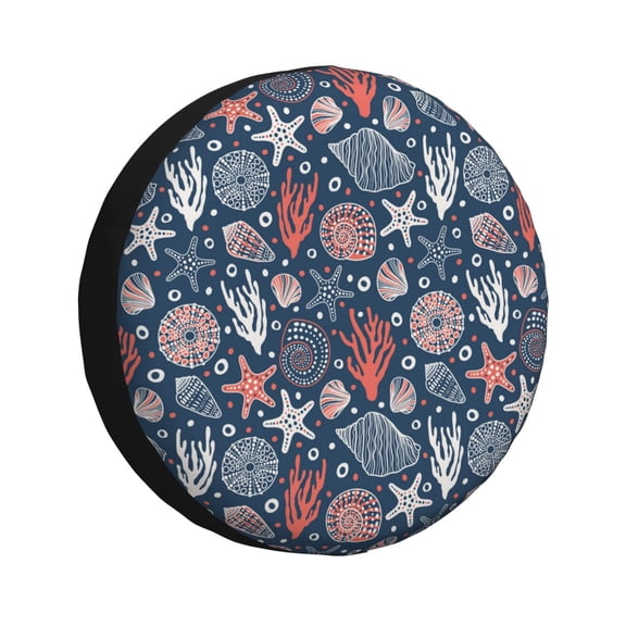 Rv Spare Tire Cover 16 inch - Summer beach starfish shell Tire Covers for Trailers, Adjustable Camper Spare Tire Cover