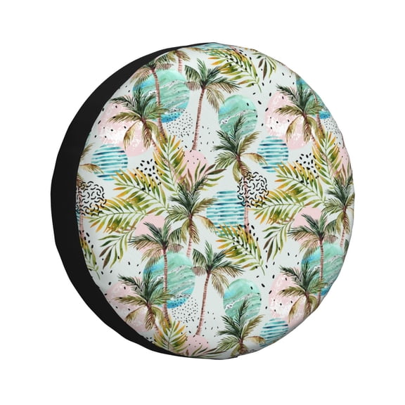 Rv Spare Tire Cover 16 inch - Watercolor Palm Tree Tire Covers for Trailers, Adjustable Camper Spare Tire Cover