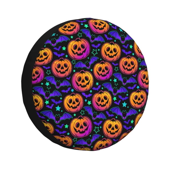 Rv Spare Tire Cover 16 inch - bright haloween pumpkins bats Tire Covers for Trailers, Adjustable Camper Spare Tire Cover