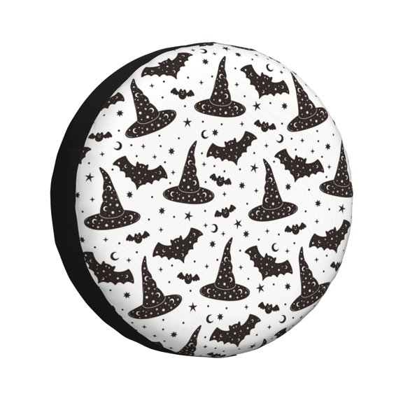 Rv Spare Tire Cover 16 inch - cute witch hat bat star Tire Covers for Trailers, Adjustable Camper Spare Tire Cover