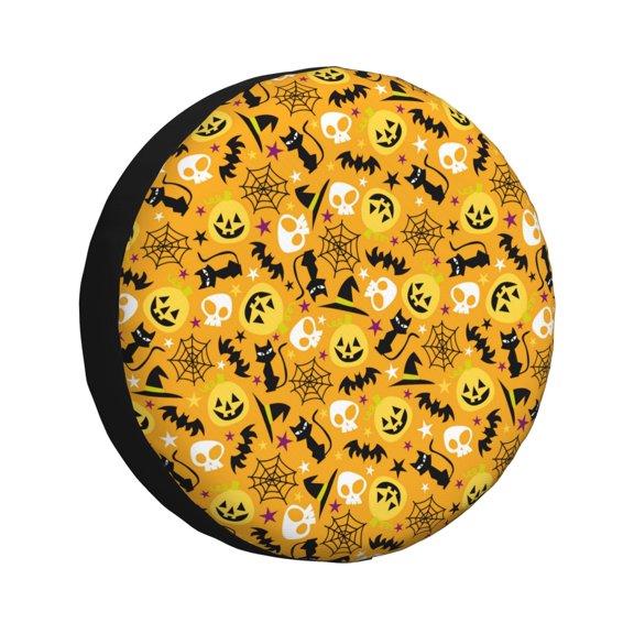 Rv Spare Tire Cover 16 inch - halloween pumpkins bat cat Tire Covers for Trailers, Adjustable Camper Spare Tire Cover