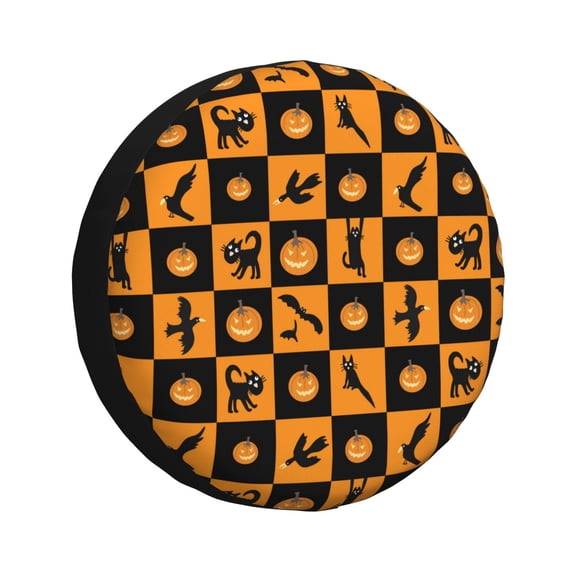Rv Spare Tire Cover 16 inch - halloween pumpkins crow cat Tire Covers for Trailers, Adjustable Camper Spare Tire Cover