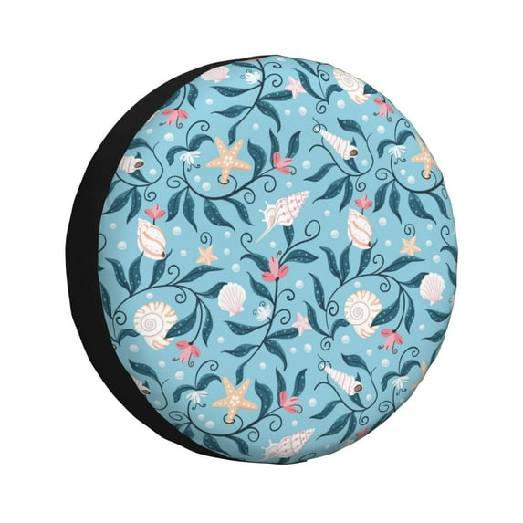 Rv Spare Tire Cover 16 inch - starfish seashells sea weed Tire Covers for Trailers, Adjustable Camper Spare Tire Cover