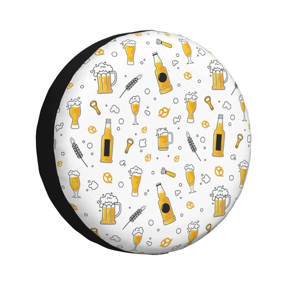Rv Spare Tire Cover 17 inch - Beer print D Tire Covers for Trailers, Adjustable Camper Spare Tire Cover