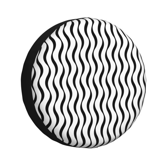 Rv Spare Tire Cover 17 inch - Black White Wave Pattern Tire Covers for Trailers, Adjustable Camper Spare Tire Cover