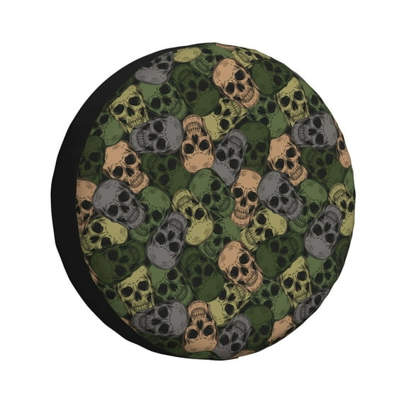 Rv Spare Tire Cover 17 inch - Camouflage Skulls Tire Covers for Trailers, Adjustable Camper Spare Tire Cover