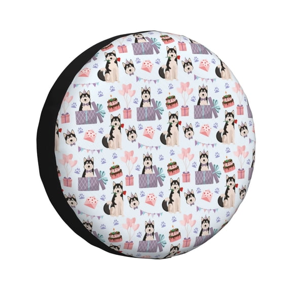 Rv Spare Tire Cover 17 inch - Cartoon Cute Husky Dog Gift Tire Covers for Trailers, Adjustable Camper Spare Tire Cover