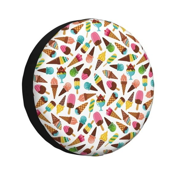 Rv Spare Tire Cover 17 inch - Colorful ice cream Tire Covers for Trailers, Adjustable Camper Spare Tire Cover