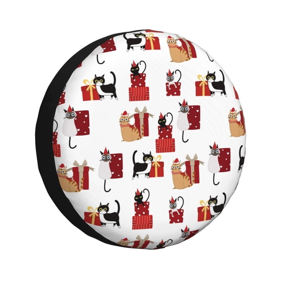 Rv Spare Tire Cover 17 inch - Cute Cat And Christmas Gift Tire Covers for Trailers, Adjustable Camper Spare Tire Cover