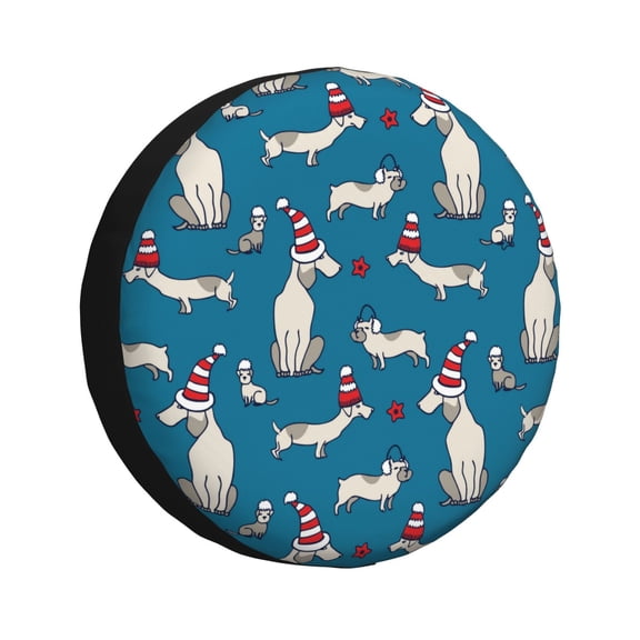 Rv Spare Tire Cover 17 inch - Festive Dachshund Fun Tire Covers for Trailers, Adjustable Camper Spare Tire Cover