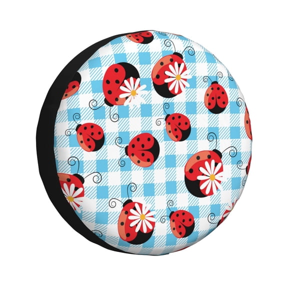 Rv Spare Tire Cover 17 inch - Flowers and Lady Bugs Tire Covers for Trailers, Adjustable Camper Spare Tire Cover