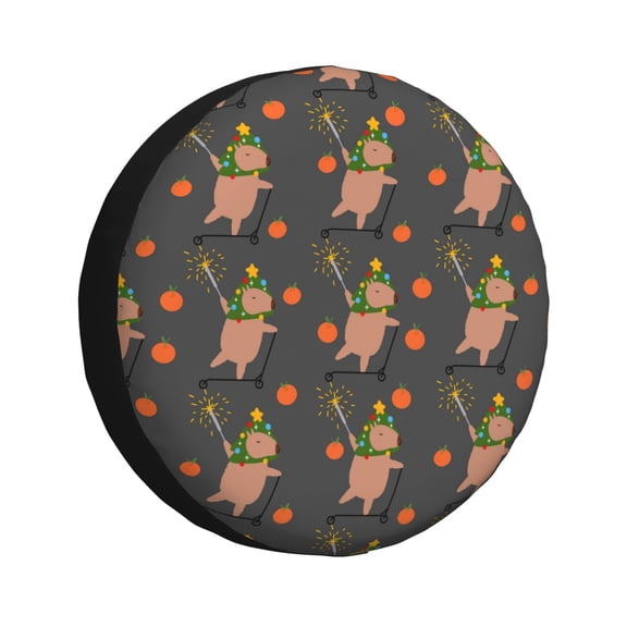 Rv Spare Tire Cover 17 inch - Fun Capybaras Christmas Tire Covers for Trailers, Adjustable Camper Spare Tire Cover