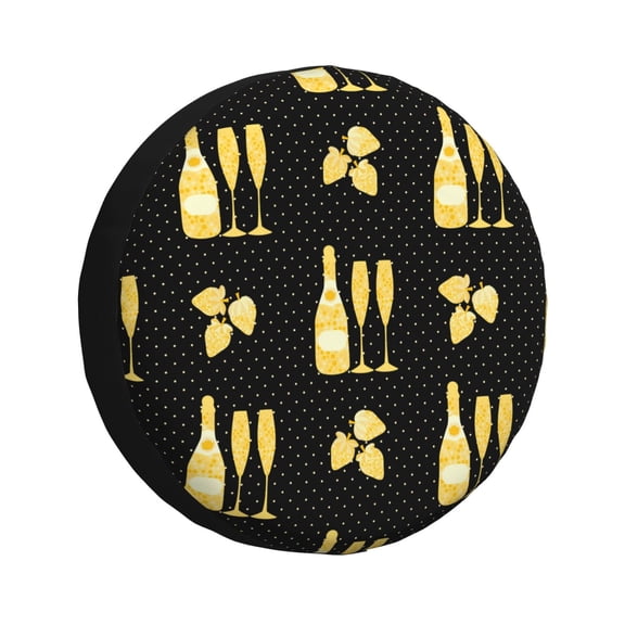 Rv Spare Tire Cover 17 inch - Gold Bottles Tire Covers for Trailers, Adjustable Camper Spare Tire Cover