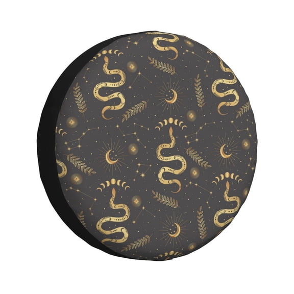 Rv Spare Tire Cover 17 inch - Gothic Funny Golden Snake Moon Tire Covers for Trailers, Adjustable Camper Spare Tire Cover