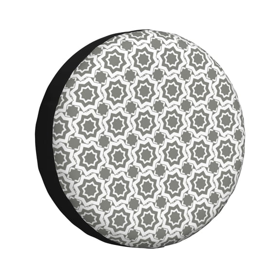 Rv Spare Tire Cover 17 inch - Gray Geometric Star Array Tire Covers for Trailers, Adjustable Camper Spare Tire Cover