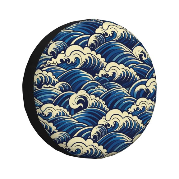Rv Spare Tire Cover 17 inch - Japanese Water Wave Tire Covers for Trailers, Adjustable Camper Spare Tire Cover